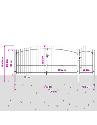 Cancello da giardino con blocco Grigio 150 x 400 cm Acciaio