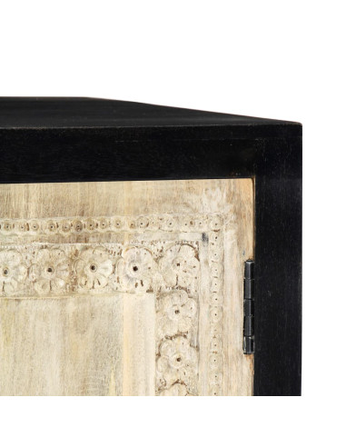 Credenza Intagliata a Mano Grigio 75x35x60 cm Massello di Mango