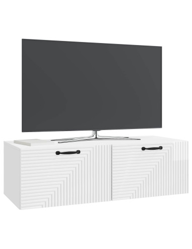 Mobile Porta TV da Muro Bianco Lucido 98 x 41 x 30 cm