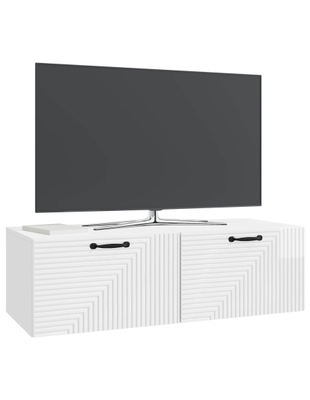 Mobile Porta TV da Muro Bianco Lucido 98 x 41 x 30 cm