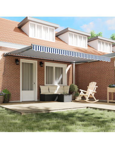 Tenda Retrattile Blu e Bianco 450 × 300 cm Poliestere e Metallo