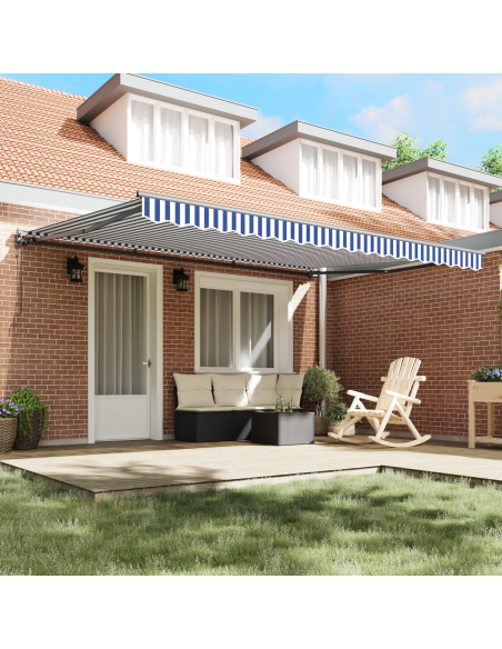 Tenda Retrattile Blu e Bianco 450 × 300 cm Poliestere e Metallo