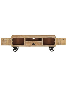 Mobile Porta TV con Ruote 110x30x37 cm in Legno di Mango Grezzo 2