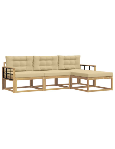 Set di divani da esterno 4 pcs Bianco e Beige Poliestere