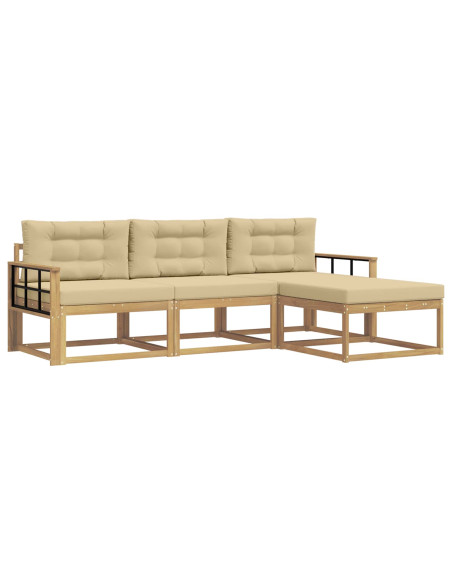 Set di divani da esterno 4 pcs Bianco e Beige Poliestere
