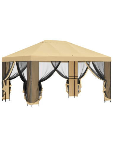 Gazebo da giardino con pareti laterali 4 × 3 m Crema