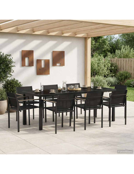 Set di Mobili da Esterno 9 pcs Nero e antracite Textilene