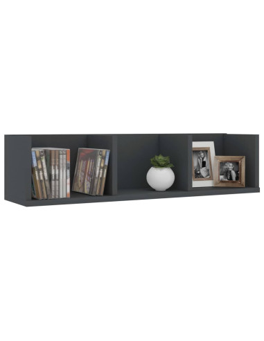 Scaffale Porta CD a Parete Grigio 75x18x18 cm Legno Multistrato