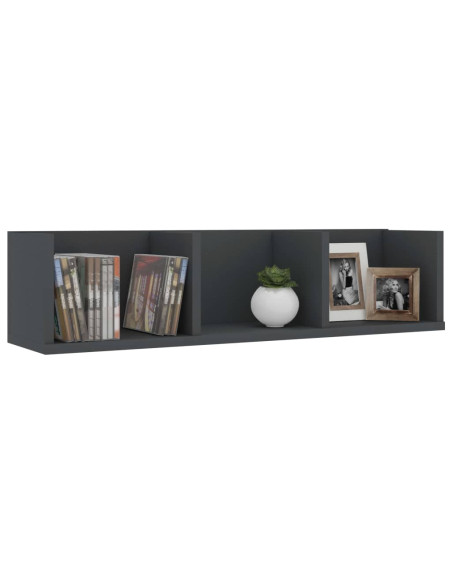 Scaffale Porta CD a Parete Grigio 75x18x18 cm Legno Multistrato