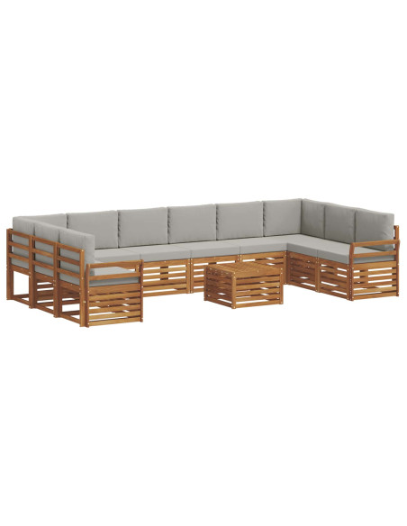Set divani con cuscino 11 pcs Grigio Naturale e Chiaro
