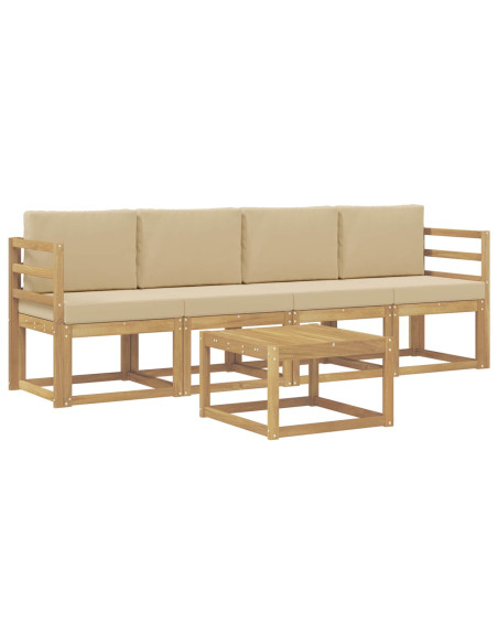 Set di divani da esterno con cuscino 5 pcs Bianco e Beige