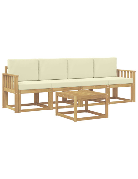 Set di divani da esterno con cuscino 5 pcs Bianco e Crema