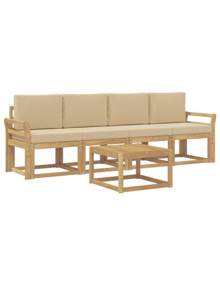 Set di divani da esterno con cuscino 5 pcs Bianco e Beige