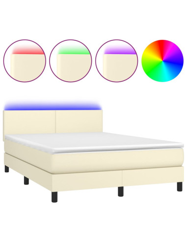 Giroletto a Molle con Materasso e LED Crema 140x190 cm