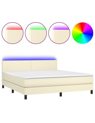 Giroletto a Molle con Materasso e LED Crema 180x200 cm