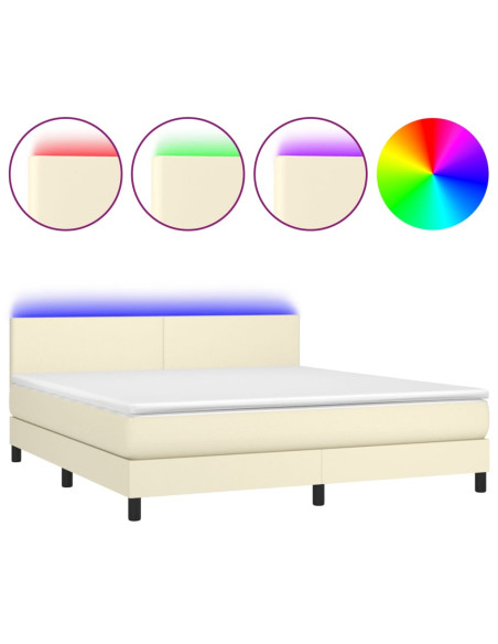Giroletto a Molle con Materasso e LED Crema 180x200 cm