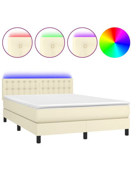 Giroletto a Molle con Materasso e LED Crema 140x190 cm