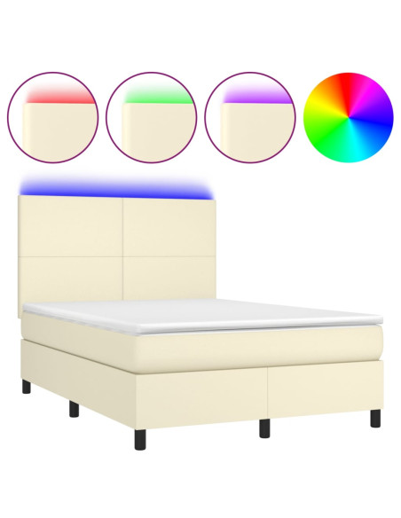 Giroletto a Molle con Materasso e LED Crema 140x190 cm