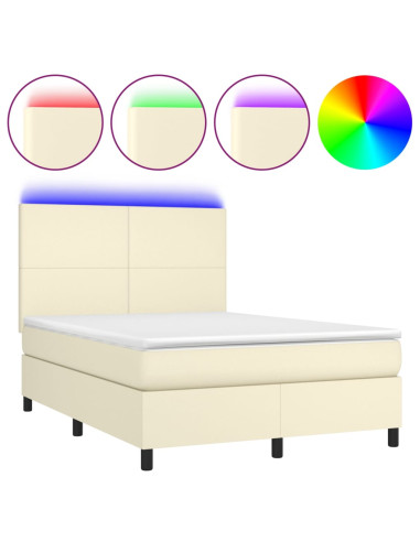 Giroletto a Molle con Materasso e LED Crema 140x200 cm