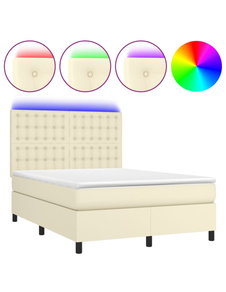 Giroletto a Molle con Materasso e LED Crema 140x190 cm