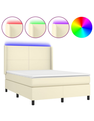 Giroletto a Molle con Materasso e LED Crema 140x190 cm