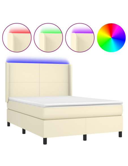 Giroletto a Molle con Materasso e LED Crema 140x190 cm