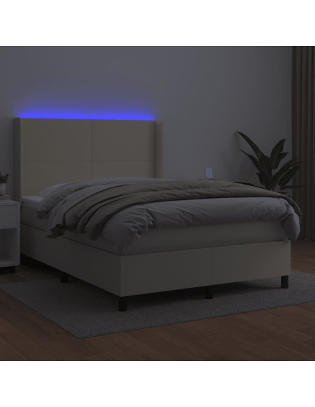 Giroletto a Molle con Materasso e LED Crema 140x200 cm
