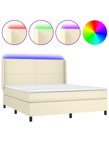 Giroletto a Molle con Materasso e LED Crema 180x200 cm