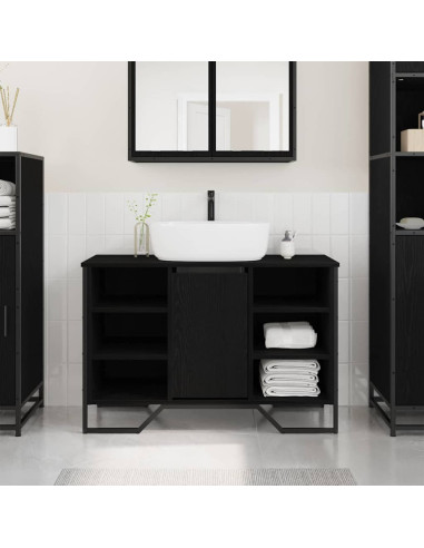 Armadio per Lavabo da Bagno Rovere Nero 91 x 35 x 60 cm