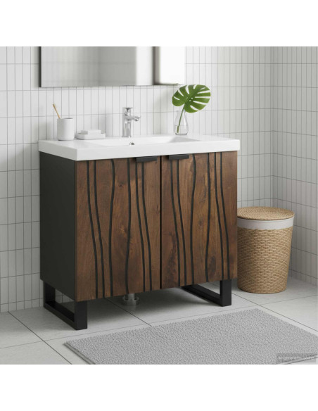 Armadio per Lavabo da Bagno con porta Noce 62 x 33 x 58 cm