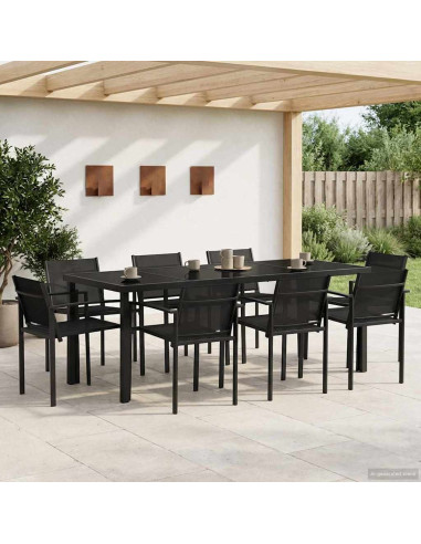 Set di Mobili da Esterno 9 pcs Nero e antracite Textilene