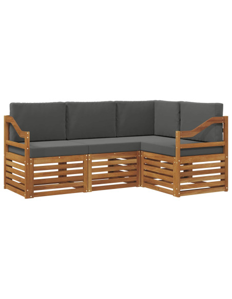 Set divani 4 pcs Naturale e Antracite Legno di Acacia Massello