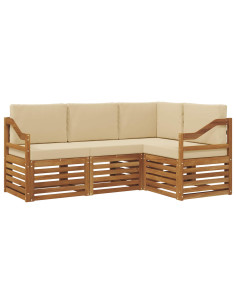 Set divani 4 pcs Naturale e Beige Legno di Acacia Massello 2