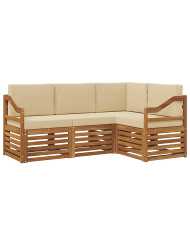 Set divani 4 pcs Naturale e Beige Legno di Acacia Massello