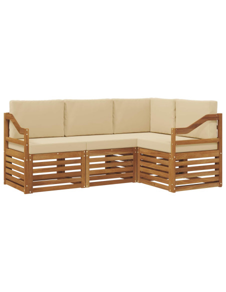Set divani 4 pcs Naturale e Beige Legno di Acacia Massello