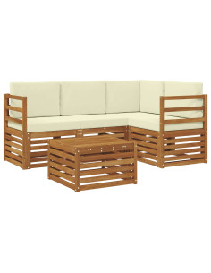 Set divani 5 pcs Naturale e Crema Legno di Acacia Massello 2