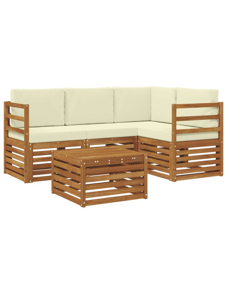 Set divani 5 pcs Naturale e Crema Legno di Acacia Massello