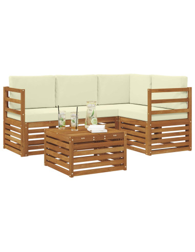 Set divani 5 pcs Naturale e Crema Legno di Acacia Massello