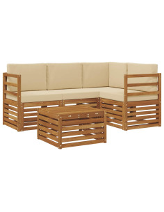 Set divani 5 pcs Naturale e Beige Legno di Acacia Massello 2