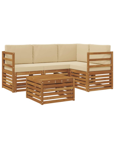 Set divani 5 pcs Naturale e Beige Legno di Acacia Massello