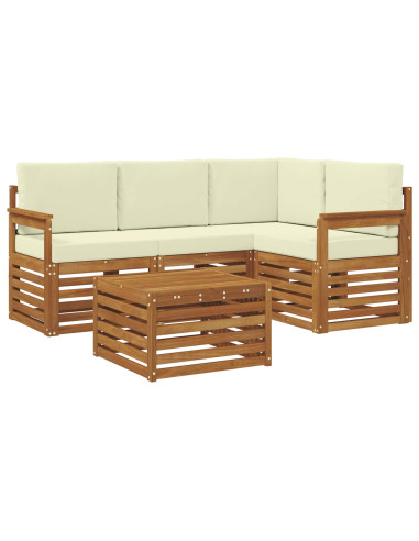 Set divani 5 pcs Naturale e Crema Legno di Acacia Massello