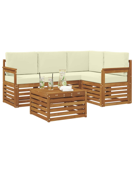 Set divani 5 pcs Naturale e Crema Legno di Acacia Massello