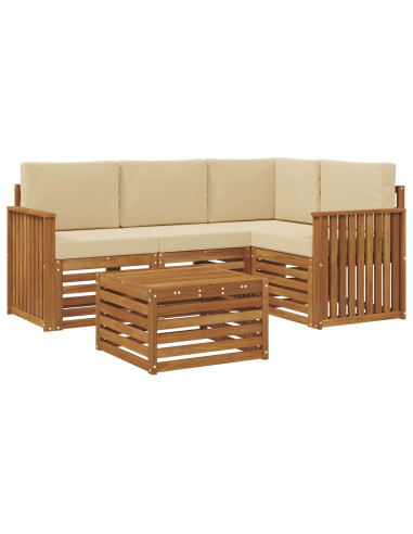 Set divani 5 pcs Naturale e Beige Legno di Acacia Massello