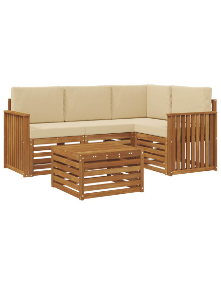 Set divani 5 pcs Naturale e Beige Legno di Acacia Massello