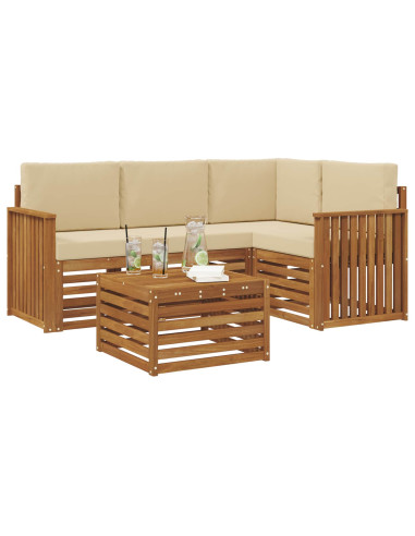 Set divani 5 pcs Naturale e Beige Legno di Acacia Massello