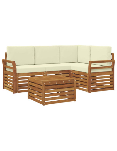Set divani 5 pcs Naturale e Crema Legno di Acacia Massello