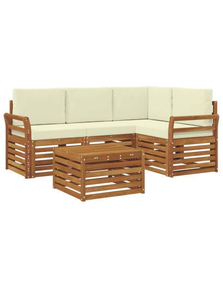 Set divani 5 pcs Naturale e Crema Legno di Acacia Massello