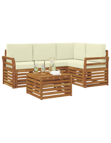 Set divani 5 pcs Naturale e Crema Legno di Acacia Massello