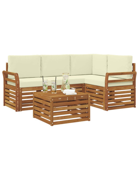 Set divani 5 pcs Naturale e Crema Legno di Acacia Massello
