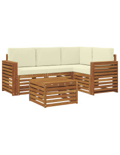Set divani 5 pcs Naturale e Crema Legno di Acacia Massello 2